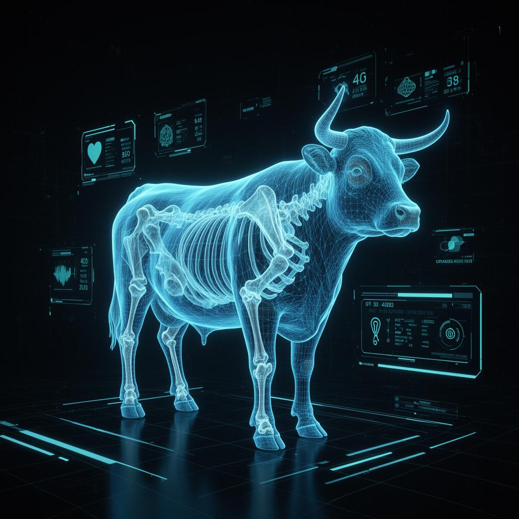 Digital twin of a bull with biometric overlay